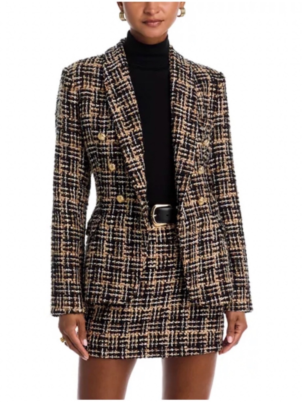 Aqua Black & Tan Tweed Double-Breasted Blazer